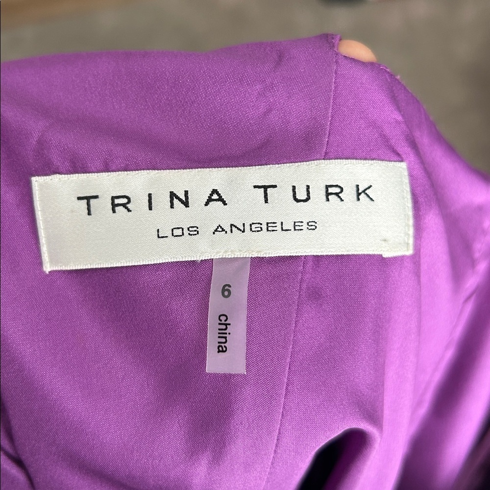 Trina Turk LaRoux Violet Purple Silk One Shoulder Mini Sheath Dress Ruffle 6 - Picture 2 of 15